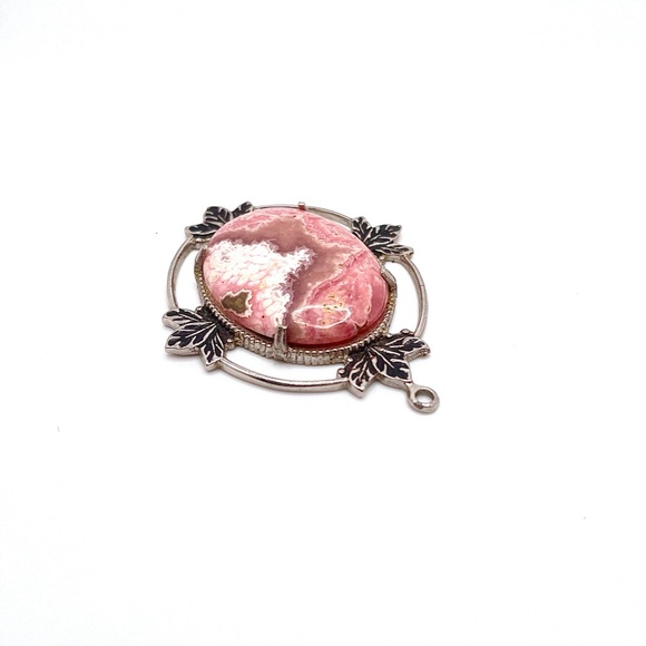 Silver-plated Pink Agate Stone Pendant - Picture 3 of 6